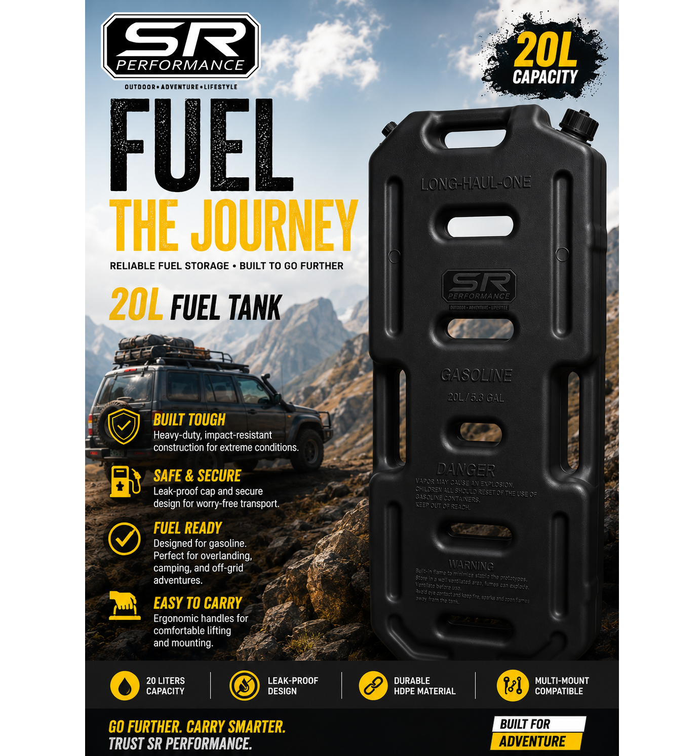 UNIVERSAL FUEL TANK 20L BLACK